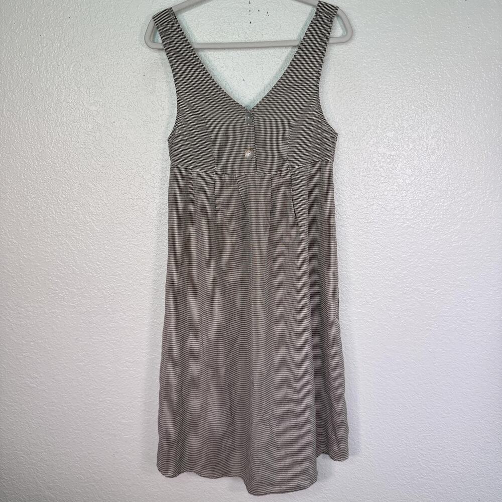 Vintage Gingham Dress Womens 6 Petite Midi Linen Blend Sundress Caroline Wells